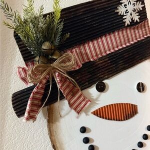 Handmade snowman wood round